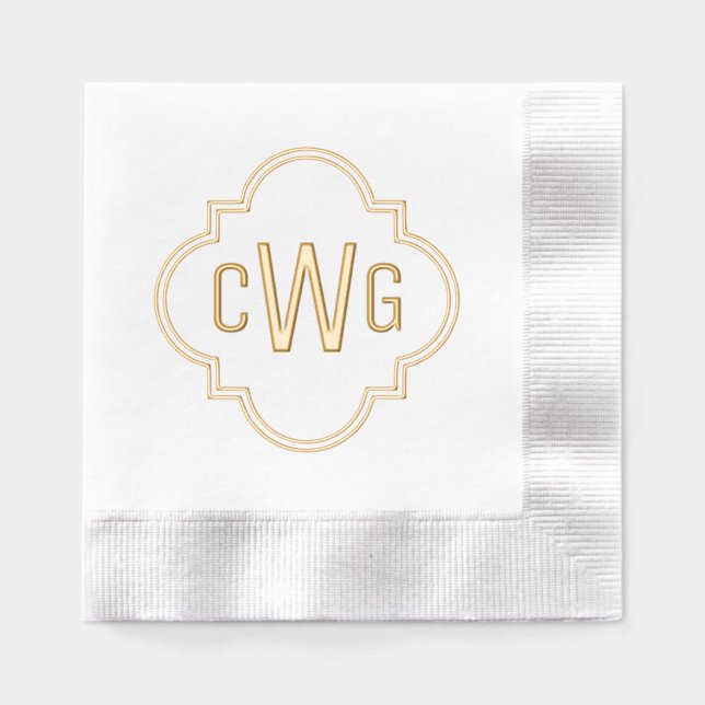 Elegant Moroccan Quatrefoil 3 Initial Monogram #2 Foil Napkins (Front)