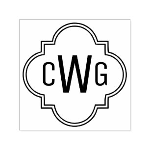 Elegant Moroccan Quatrefoil 3 Initial Monogram #2 Self-inking Stamp