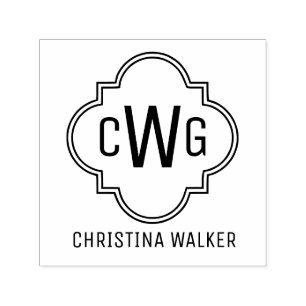 Elegant Moroccan Quatrefoil 3 Initial Name Self-inking Stamp