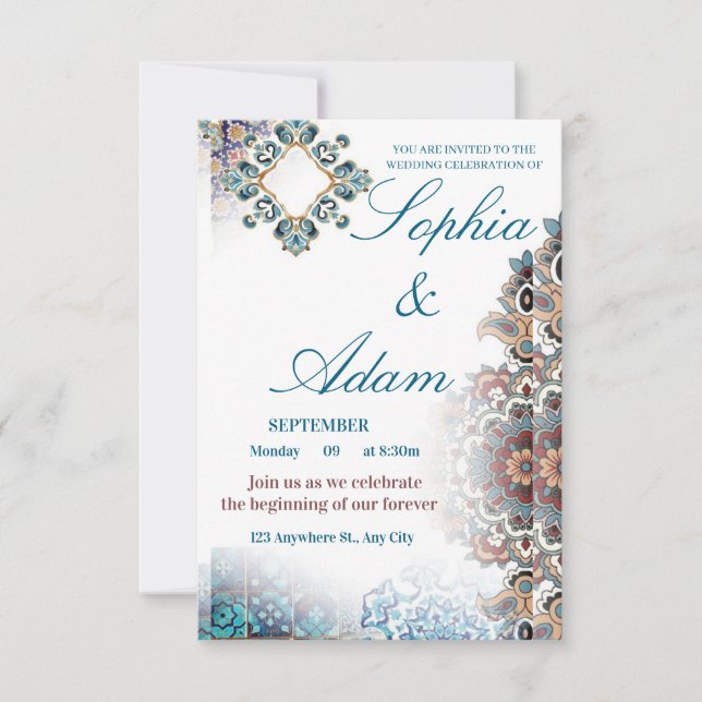 Elegant Moroccan Tile Wedding Invitation (Front)