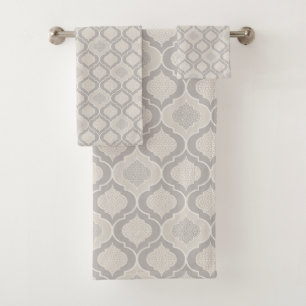 Elegant Moroccan Trellis Pattern in Neutral Tones Bath Towel Set