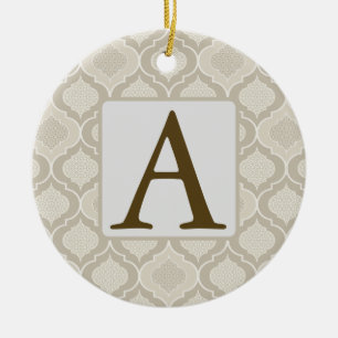 Elegant Moroccan Trellis Pattern in Neutral Tones Ceramic Ornament