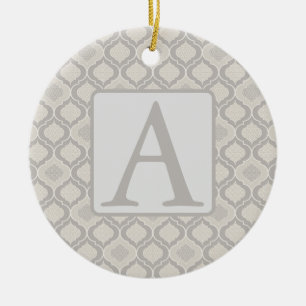 Elegant Moroccan Trellis Pattern in Neutral Tones Ceramic Ornament