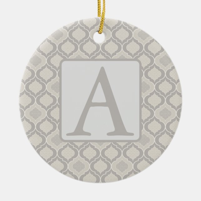 Elegant Moroccan Trellis Pattern in Neutral Tones Ceramic Ornament (Front)