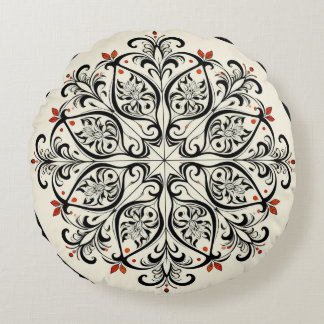 Elegant Moroccan Zellige Floral Round Pillow