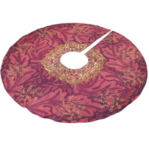 Elegant Morris Gold Snowflakes Burgundy  Brushed Polyester Tree Skirt