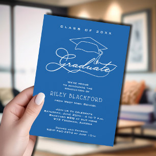 Elegant Mortar Board Blue Graduation Announcement