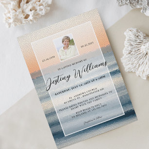 Elegant Mosaic Ocean Sunrise Funeral Service Photo Invitation