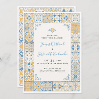 Elegant Mosaic Tile Illustrated Wedding Invitation