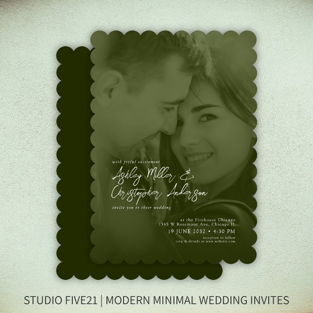 Elegant Moss Green Duotone Photo Wedding Invitation (Creator Uploaded)