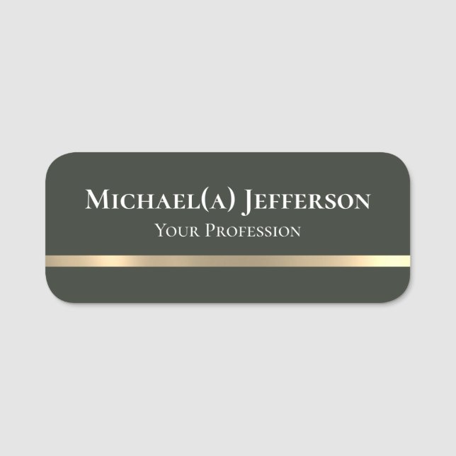Elegant Moss Green Gold Professional Name Tag (Front)