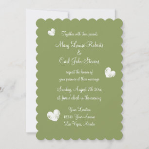 Elegant moss green scallop wedding invitation