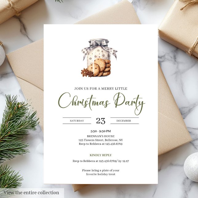 Elegant Moss Green Scandinavian Style Christmas  Invitation (Elegant Moss Green Scandinavian Style Christmas Party)