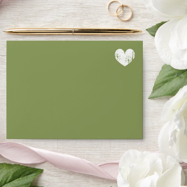 Elegant moss green wedding envelopes with heart (Wedding)