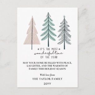 Elegant Most Wonderful Time Christmas Trees Holiday Postcard