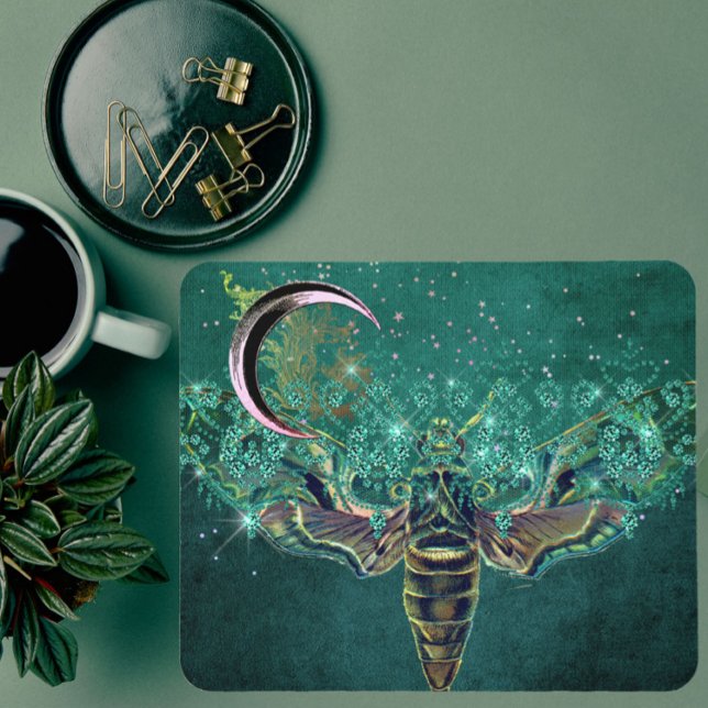 Elegant moth moon emerald night sparkle lace green mouse pad (Creator Uploaded)