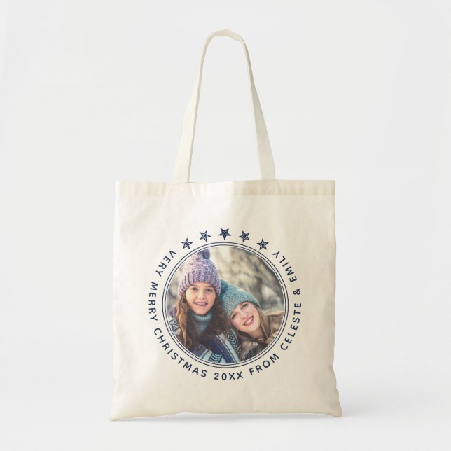   Elegant Mother & Daughter Custom Photo Christmas Tote Bag (Front)