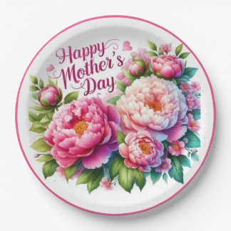 Elegant Mother' Day Pink Floral Paper Plate