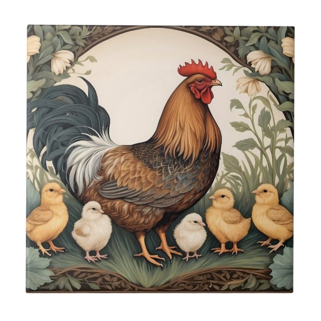 Elegant Mother Hen With Chicks  Ceramic Tile (Front)