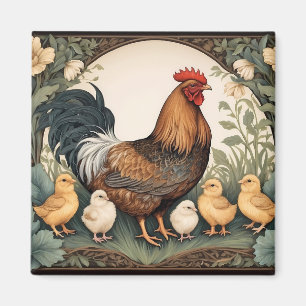 Elegant Mother Hen With Chicks  Magnet
