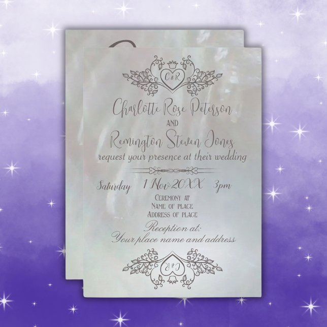 Elegant Mother-of-Pearl Lilac/Grey Wedding Invitation (Creator Uploaded)