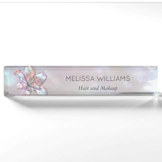 Elegant Mother-of-Pearl Lily Nameplate