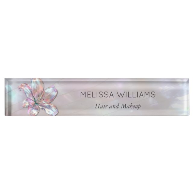 Elegant Mother-of-Pearl Lily Nameplate (Front)