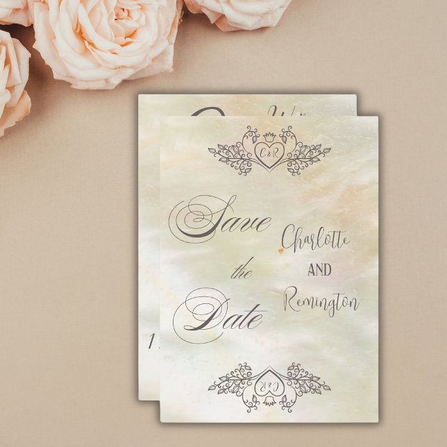 Elegant Mother-of-Pearl Peach Save the Date  Invitation (Creator Uploaded)