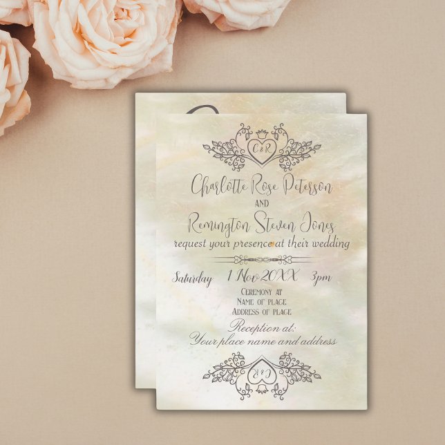 Elegant Mother-of-Pearl Peach Wedding Invitation (Creator Uploaded)