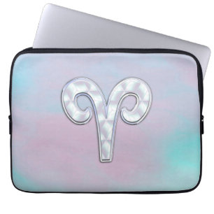 Elegant Mother of Pearl Style Aries Zodiac Symbol Laptop Sleeve