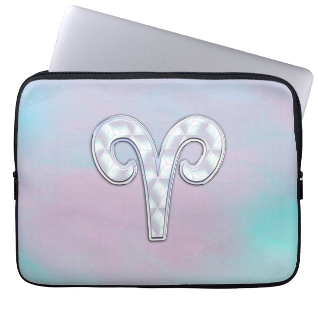 Elegant Mother of Pearl Style Aries Zodiac Symbol Laptop Sleeve (Front)