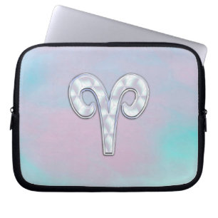 Elegant Mother of Pearl Style Aries Zodiac Symbol Laptop Sleeve