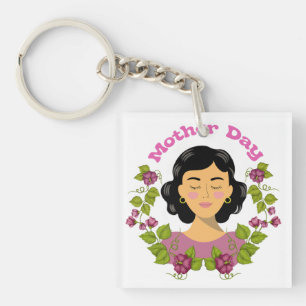 Elegant Mother’s Day Floral Woman Illustration – Key Ring