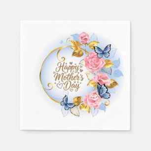 Elegant Mother’s Day I Pink Rose & Blue Butterfly Napkin