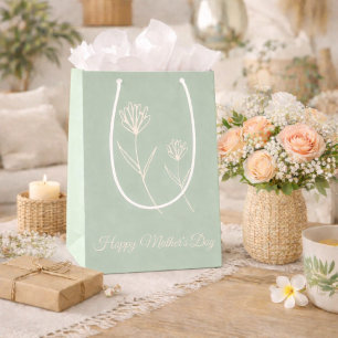 Elegant Mother"s Day Mint Green Simple Flowers Medium Gift Bag