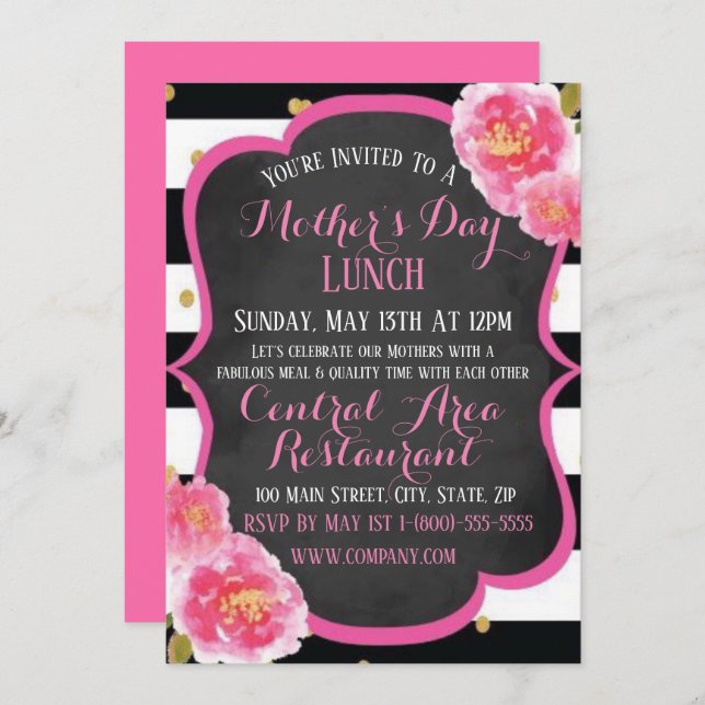 Elegant Mother’s Lunch Day Invitation Flat Card (Front/Back)