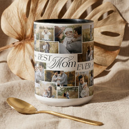 Elegant Mothers Day Best Mum Ever Photo Collage Two-Tone Coffee Mug