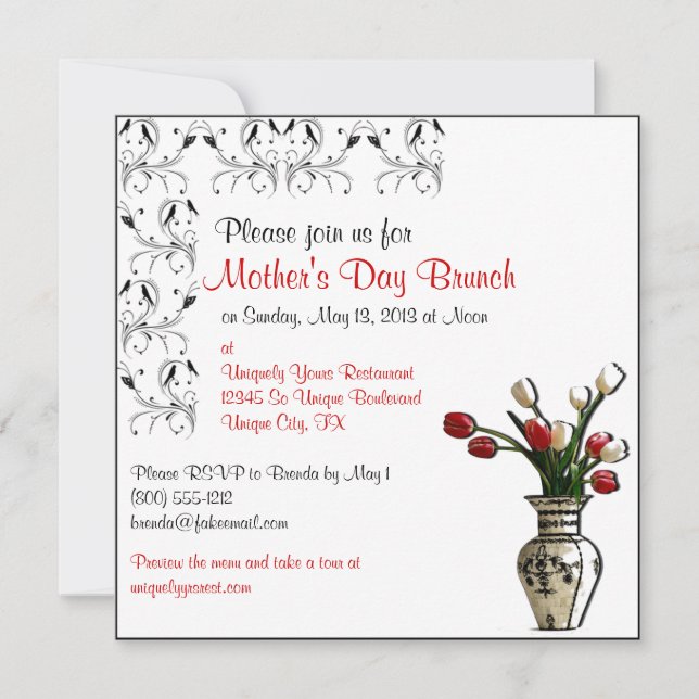 Elegant Mother's Day Brunch Custom Invitations (Front)