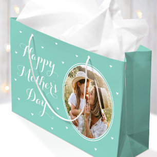 Elegant Mother's Day Custom Photos Mint White Large Gift Bag