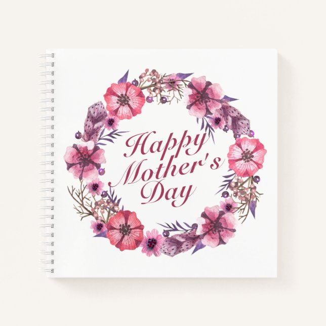 Elegant Mother's Day Floral Wreath Guestbook Notebook (Front)