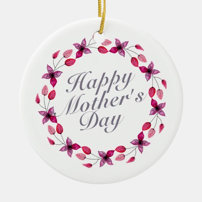 Elegant Mother's Day Floral Wreath | Ornament (Front)