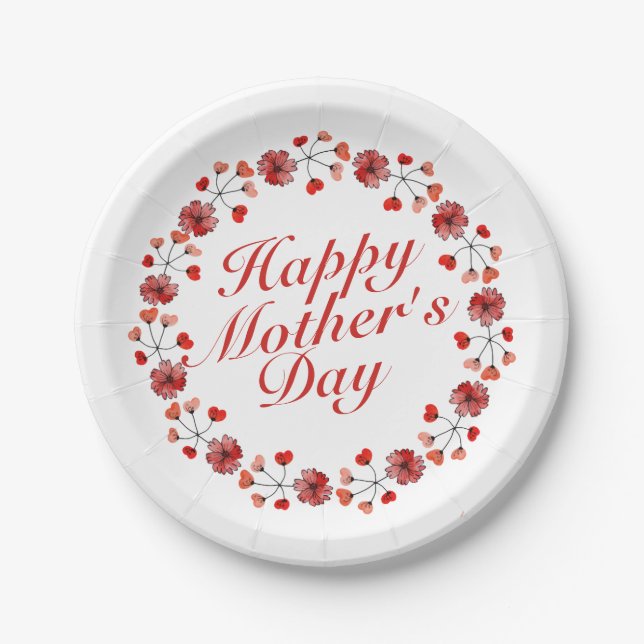 Elegant Mother's Day Floral Wreath Paper Plate (Front)