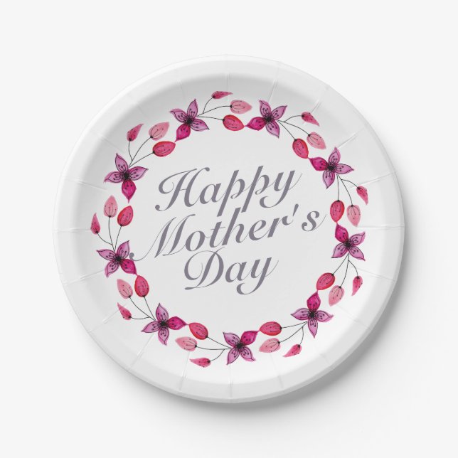 Elegant Mother's Day Floral Wreath Paper Plate (Front)