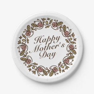 Elegant Mother's Day Floral Wreath Paper Plate
