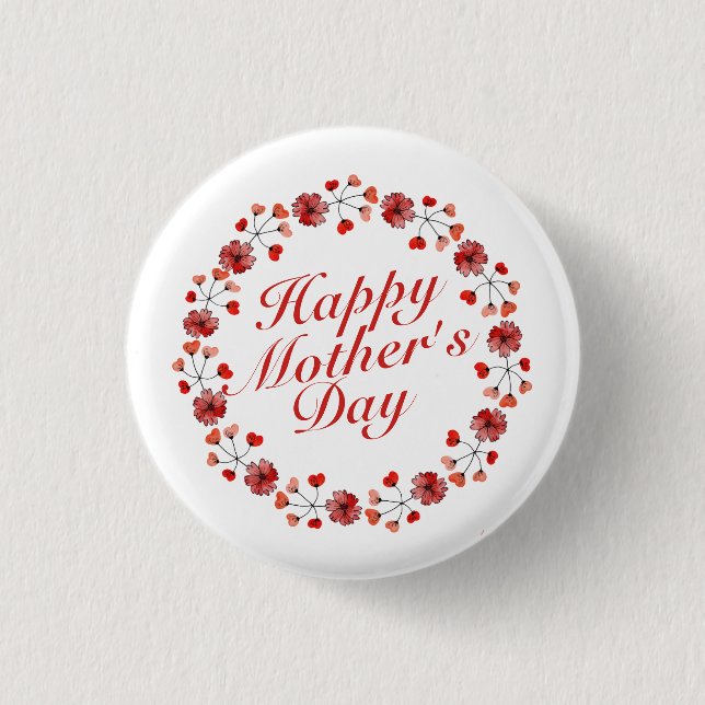 Elegant Mother's Day Floral Wreath | Pin Button (Front)