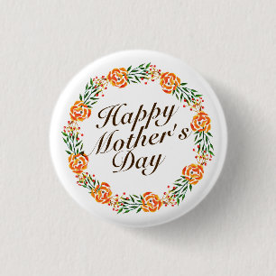 Elegant Mother's Day Floral Wreath Pin Button
