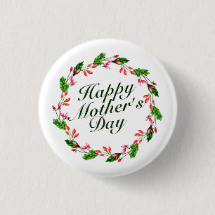 Elegant Mother's Day Floral Wreath Pin Button