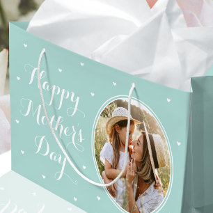 Elegant Mother's Day Personalised Photo Mint Green Large Gift Bag