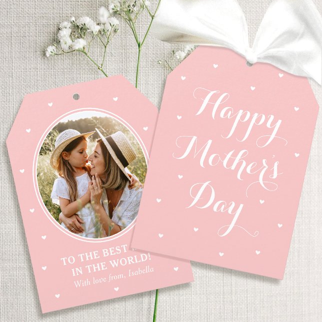 Elegant Mother's Day Photo Script Pink White Card (Creator Uploaded)