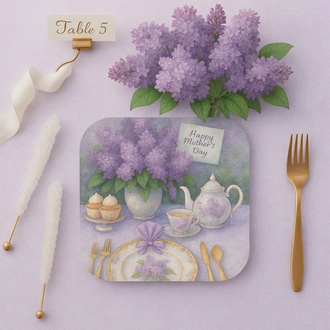 Elegant Mother's Day Purple Lilacs Flowers  Paper Plate (Creator Uploaded)